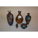 Group of four various cloisonne vases and a lidded pot (a/f)