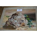 Robert Dumont Smith, signed oil, still life with rock crystal, 7ins x 9ins