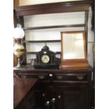 Mid 18th Century oak dresser with open rack having three shelves over two short drawers with brass