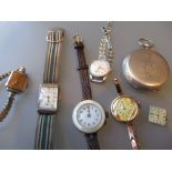 Bag containing a quantity of various wristwatches, silver cased pocket watch and a ladies Omega