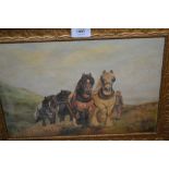 Oil on canvas, ploughing team in a coastal landscape, signed G. Hastie, verso, 9.5ins x 14ins