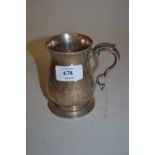 London silver baluster form Christening mug, together with a rectangular silver plated tray
