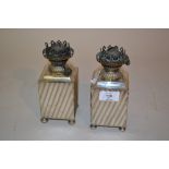 Pair of small early 20th Century plated oil lamp bases with fluted decoration