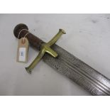 Sudanese sword with brass hilt, leather grip and scabbard