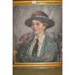 Fairlie Harmer, signed oil on canvas, portrait of a Bohemian lady (possibly self portrait), 26ins x