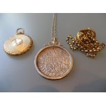18ct Gold ring mount, 19th Century yellow metal chain and locket and a silver pendant mounted with
