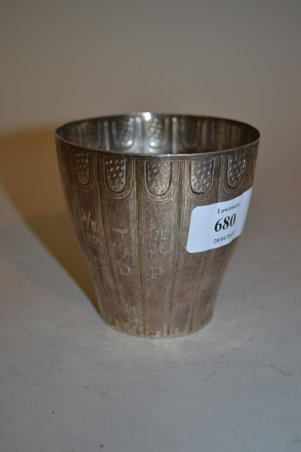 Continental silver beaker of circular tapering form