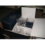 Three various boxed sets of six Bohemian cut glass drinking glasses and a boxed pair of cut glass