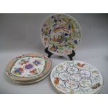Group of seven modern Royal Worcester plates decorated with early Worcester designs