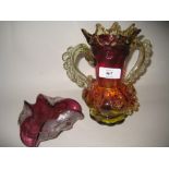Murano glass two handled vase together with an Art Glass dish