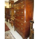 George III mahogany and line inlaid tallboy, the moulded and chequer line inlaid cornice above