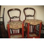 Pair of Victorian walnut balloon back side chairs on cabriole front supports