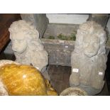 Pair of cast concrete garden figures of lions