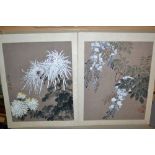 Set of four Chinese paintings, studies of various blossom and foliage, all signed and stamped with