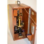 Early 20th Century brass and black anodised monocular microscope by C. Reichert, Vienna, No. 37172,