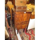 George III mahogany washstand, having a hinged top above a single door and two drawers on square