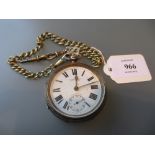 Silver cased open face pocket watch with enamel dial and a silver plated guard chain (a/f)