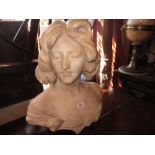 Art Nouveau marble bust of a young lady, 18ins high (with restoration), signed on the back C.