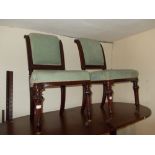 Set of four 19th Century mahogany and upholstered dining chairs on turned fluted supports together