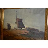 Stig Jonzon, signed oil on canvas, windmills in a Dutch landscape, heavy gilt framed, 12ins x 16ins