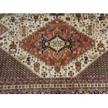 Modern beige ground Caucasian design machine made carpet, 2.3m x 1.6m