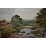 Richard Hesketh, oil on board, the river Coquet at Monwick, signed, 9.5ins x 13.5ins, gilt framed