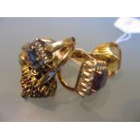 Five various gold and gem set dress rings