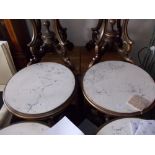 Similar pair of reproduction circular gilt patinated and simulated marble inset jardiniere stands