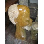 Large 20th Century African carved soapstone bust together with a large carved wall mask and a