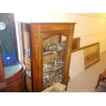 Edwardian mahogany display cabinet with floral painted decoration, with a single arched door raised