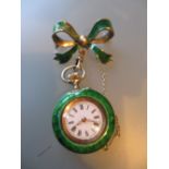 Continental silver and enamel fob watch with bow clip
