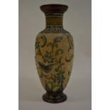 Doulton Lambeth stoneware baluster form vase incised and relief decorated with birds and foliage on