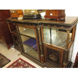 Good quality 19th Century burr walnut and line inlaid ebonised breakfront credenza with central