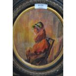 Early 20th Century oval mounted impressionist style oil, figure seated in a chair