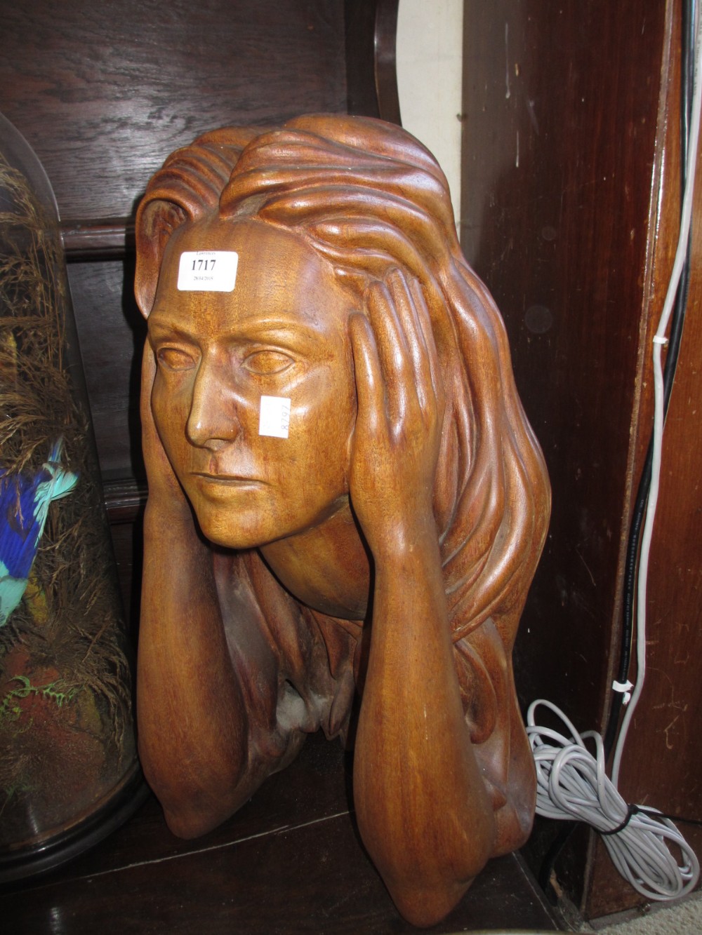 Modern Far Eastern carved hardwood bust of a woman