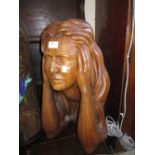 Modern Far Eastern carved hardwood bust of a woman