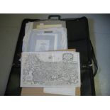 Folio containing a quantity of various etchings and engravings etc including two maps, one of