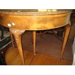 Mid 20th Century figured walnut and crossbanded D-shaped fold-over card table on carved cabriole