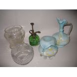 Pair of blue glass floral decorated vases and a quantity of various cut glass etc including