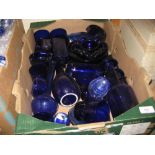 Box containing a collection of Bristol blue glass ware