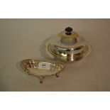 Small Sheffield silver trinket dish and a plated muffin dish