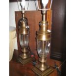 Pair of modern glass and bronzed composition table lamps, together with two other modern table