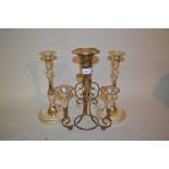 Silver plated epergne and a pair of silver plated candlesticks