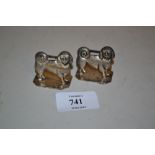 Pair of Chinese silver menu holders in the form of dogs