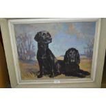 James Bateman, monogrammed oil, portrait of two dogs, also signed and inscribed verso, 14.5ins x