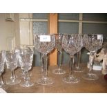 Set of six Waterford cut glass pedestal wine glasses together with four other Waterford glasses