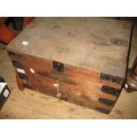 Small 19th Century pine and metal bound trunk