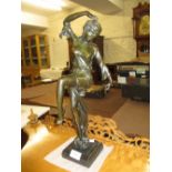 Reproduction brown patinated bronze figure of a dancing girl on a square marble plinth base