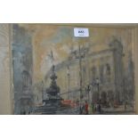 Early 20th Century oil, view of Picadilly Circus, 9ins x 12.5ins