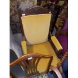 Late Victorian beechwood drawing room armchair and a circular mahogany occasional table